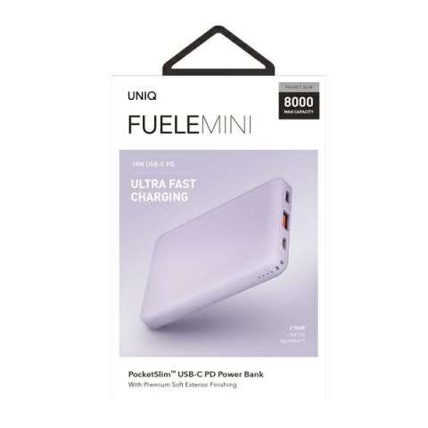 UNIQ Powerbank Fuele mini 8000mAhUSB-C 18W PD Fast charge lawendowy/lavender