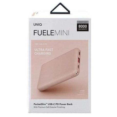 UNIQ Powerbank Fuele mini 8000mAhUSB-C 18W PD Fast charge różowy/pink