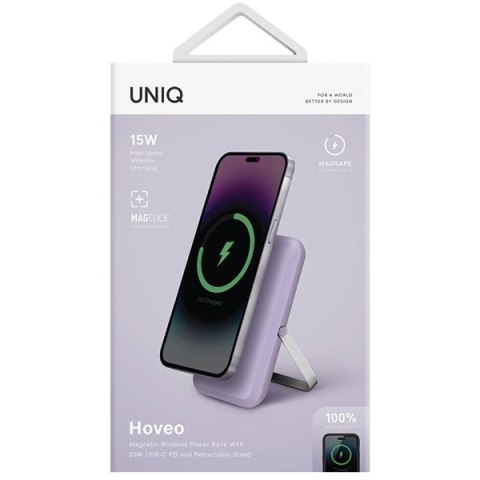 UNIQ Powerbank Hoveo 5000mAh USB-C 20WPD Fast charge Wireless Magnetic liliowy/lilac lavender