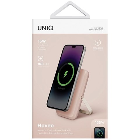 UNIQ Powerbank Hoveo 5000mAh USB-C 20WPD Fast charge Wireless Magnetic różowy/blush pink