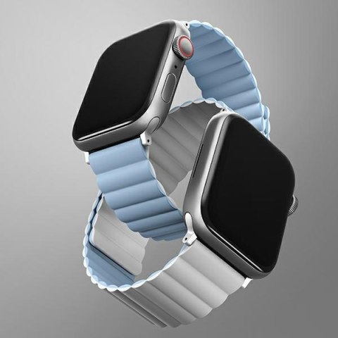 UNIQ pasek Revix Apple Watch Series 1/2/3/4/5/6/7/8/9/SE/SE2/SE3 38/40/41mm. Reversible Magnetic biały-niebieski/white-blue
