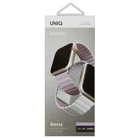 UNIQ pasek Revix Apple Watch Series 1/2/3/4/5/6/7/8/9/SE/SE2/SE3 38/40/41mm. Reversible Magnetic lilak-biały/lilac-white