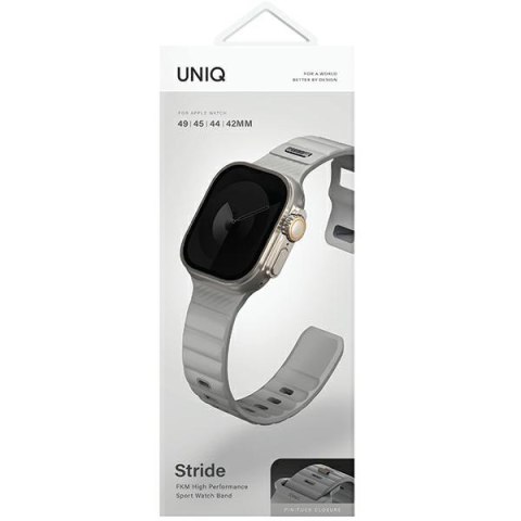 UNIQ pasek Stride Apple Watch Series 1/2/3/4/5/6/7/8/9/SE/SE2/SE3/Ultra/Ultra 2/Ultra 3 42/44/45/49mm FKM Rubber Strap szary
