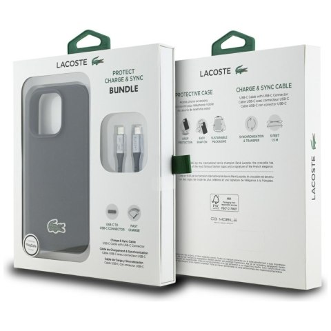 Zestaw 2w1 Lacoste Etui + Kabel USB-C Iconic Petit Pique Woven MagSafe do iPhone 16 Pro Max czarny