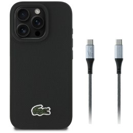 Zestaw 2w1 Lacoste Etui + Kabel USB-C Iconic Petit Pique Woven MagSafe do iPhone 16 Pro czarny