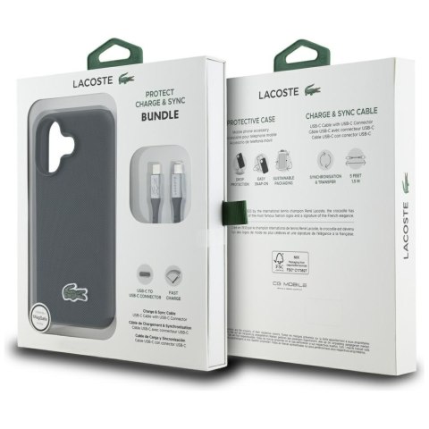 Zestaw 2w1 Lacoste Etui + Kabel USB-C Iconic Petit Pique Woven MagSafe do iPhone 16 czarny