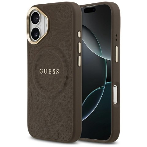 Etui Guess Peony Hot Stamp MagSafe do iPhone 17 brązowy