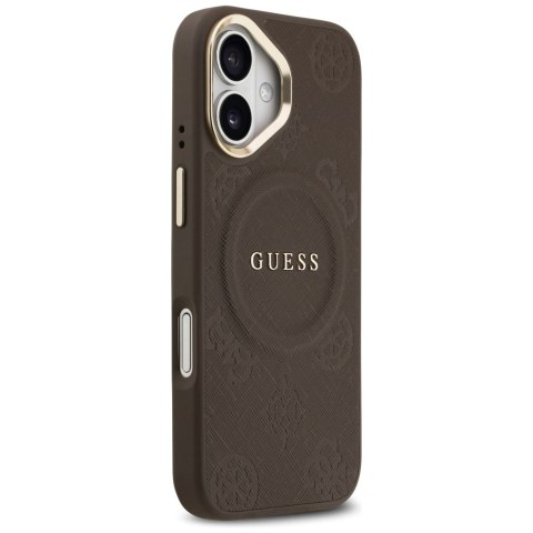 Etui Guess Peony Hot Stamp MagSafe do iPhone 17 brązowy