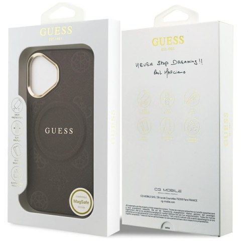 Etui Guess Peony Hot Stamp MagSafe do iPhone 17 brązowy
