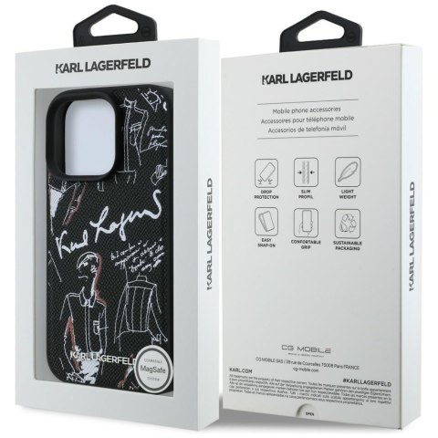 Etui Karl Lagerfeld Grained Pattern & Logo MagSafe do iPhone 16 Pro czarny