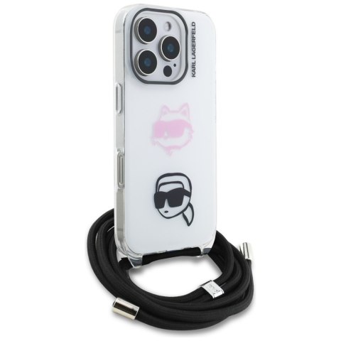Etui Karl Lagerfeld IML Crossbody Karl&Choupette Head do iPhone 16 Pro biały
