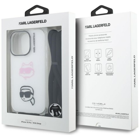Etui Karl Lagerfeld IML Crossbody Karl&Choupette Head do iPhone 16 Pro biały