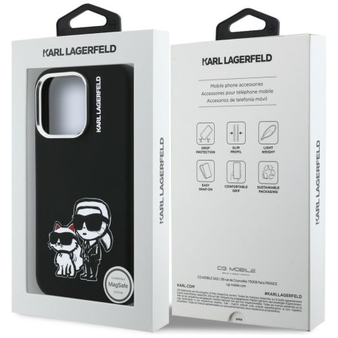 Etui Karl Lagerfeld Silicone Karl&Choupette Sketch MagSafe do iPhone 16 Pro Max czarny