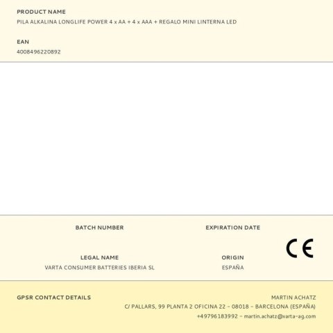 Baterie akumulatorowe Varta 92400121810 1,2 V AA AAA Baterie akumulatorowe