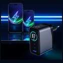 Ładowarka sieciowa 3MK InCharge Lumin PD 67W QC4+ PPS AFC FCP SCP USB-A 2xUSB-C TFT z wyświetlaczem czarny