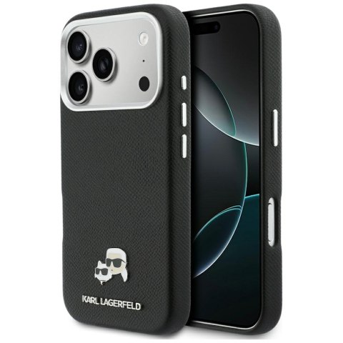 Etui Karl Lagerfeld Karl & Choupette Head Pins Saffiano MagSafe do iPhone 17 Pro Max czarny