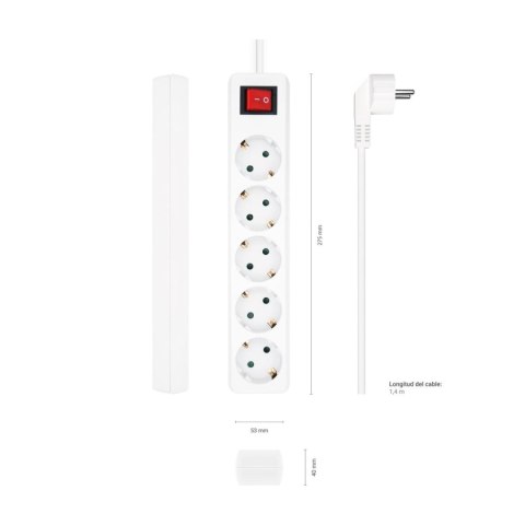 Przedłużacz 5 Wejść z Przełącznikiem Aisens A154-0651 Biały 3500 W