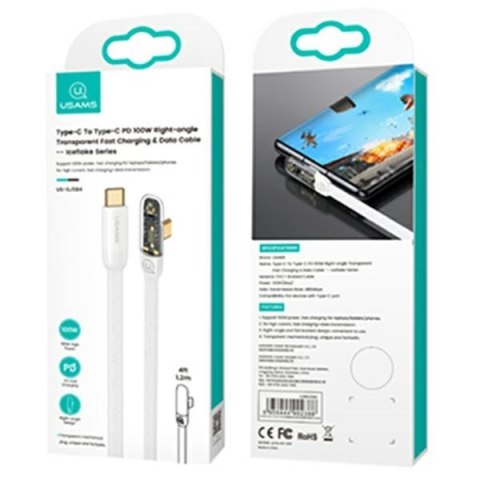 USAMS Kabel kątowy USB-C na USB-CPD 100W Fast Charging Iceflake Series 2m biały/white SJ587USB02 (US-SJ587)