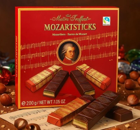 MaitreTruffout Mozartsticks Luksusowe Czekoladowe Batony z Marcepanem i Nugatem 200 g