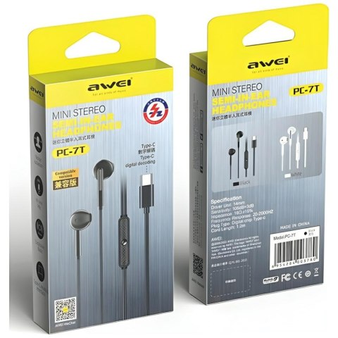 AWEI słuchawki stereo PC-7T USB-C 1.2mczarny/black