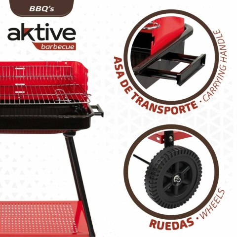 Grill Węglowy na Kólkach Aktive Stal Plastikowy 66 x 44 x 85 cm Prostokątny Czerwony