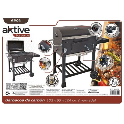 Grill Węglowy z Pokrywką i Kółkami Aktive 102 x 65 x 104 cm