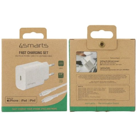 Ładowarka sieciowa 4smarts VoltPlug 20W PD MFI USB-C z kable USB-C do Lightning biały
