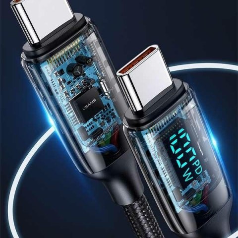 USAMS Kabel pleciony U78 USB-C na USB-C LED 1.2m 100W Fast Charging czarny/black SJ546USB01 (US-SJ546)