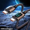 USAMS Kabel pleciony U78 USB-C na USB-C LED 1.2m 100W Fast Charging czarny/black SJ546USB01 (US-SJ546)