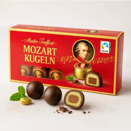 MaitreTruffout Mozartkugeln Luksusowe Pralinki z Marcepanem i Orzechami Laskowymi w Delikatnej Mlecznej Czekoladzie 200g