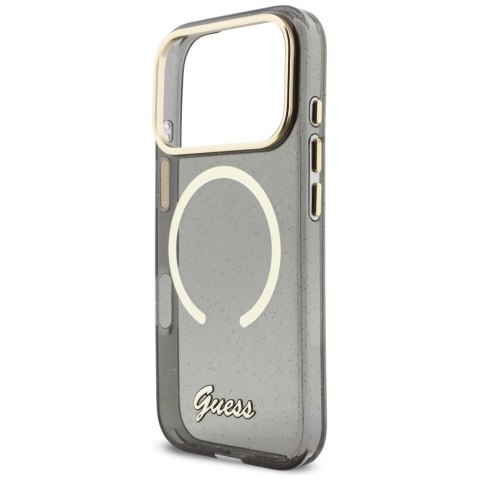 Etui Guess IML Glitters Script Strap MagSafe do iPhone 17 Pro czarny