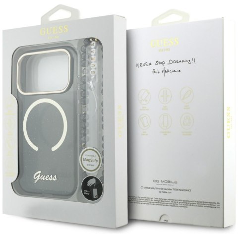Etui Guess IML Glitters Script Strap MagSafe do iPhone 17 Pro czarny