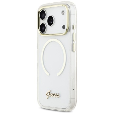 Etui Guess IML Script Metal MagSafe do iPhone 17 Pro Max przezroczysty
