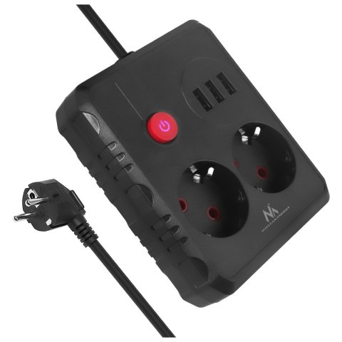 MACLEAN LISTWA ZASILAJĄCA, PRZEDŁUŻACZ 2 GNIAZDA + 3XUSB, 110-240V AC 50/60HZ, 2.1A MAX 2500W, 3 M, CZARNA MCE388 B