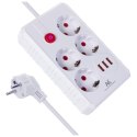 MACLEAN LISTWA ZASILAJĄCA, PRZEDŁUŻACZ 4 GNIAZDA + 3XUSB, 110-240V AC 50/60HZ, 2.1A MAX 2500W, 1,5M, BIAŁA MCE392 W