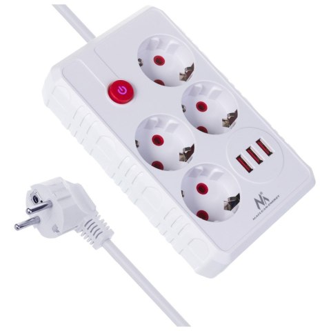 MACLEAN LISTWA ZASILAJĄCA, PRZEDŁUŻACZ 4 GNIAZDA + 3XUSB, 110-240V AC 50/60HZ, 2.1A MAX 2500W, 1,5M, BIAŁA MCE392 W