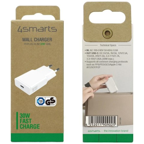 Ładowarka sieciowa 4smarts PDPlug Slim 30W GaN USB-C biały