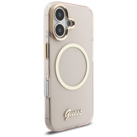Etui Guess IML Script Metal MagSafe do iPhone 17 różowy