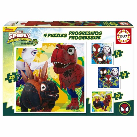 Zestaw 4 Puzzli Educa Dino Spidey 12 Części 16 Części 20 Części 25 Części (4 Sztuk)