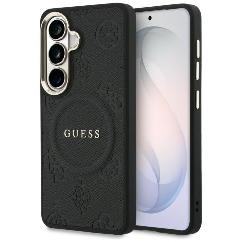 Etui Guess Saffiano Peony Embossed Ring MagSafe do Samsung Galaxy S26 czarny
