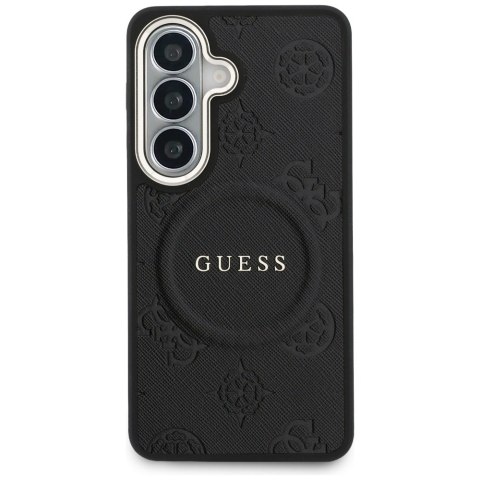 Etui Guess Saffiano Peony Embossed Ring MagSafe do Samsung Galaxy S26 czarny