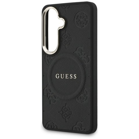 Etui Guess Saffiano Peony Embossed Ring MagSafe do Samsung Galaxy S26 czarny