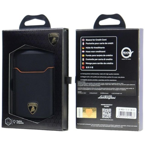 Magnetyczny portfel Lamborghini D1 Genuine Leather MagSafe Stojak na telefon pomarańczowy
