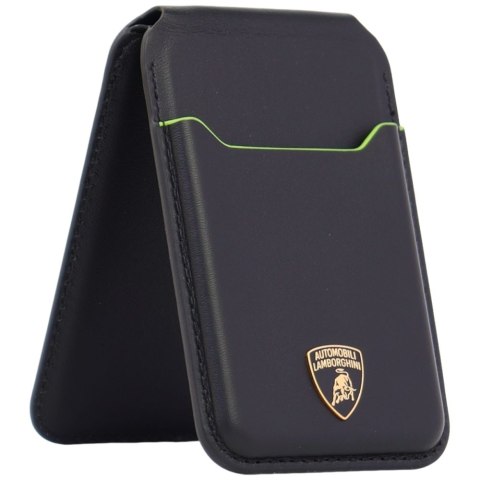 Magnetyczny portfel Lamborghini D1 Genuine Leather MagSafe Stojak na telefon zielony