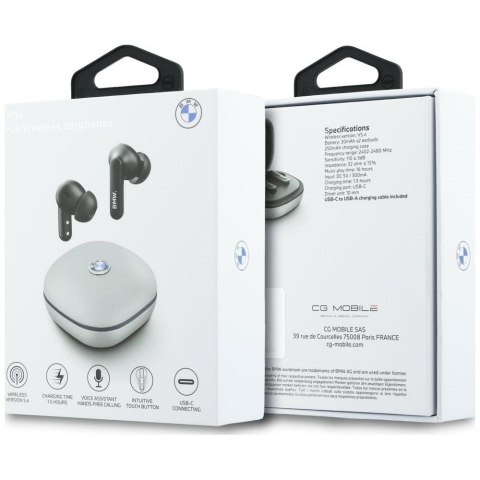 Słuchawki Bluetooth TWS BMW Leather Metal Logo ENC taupe