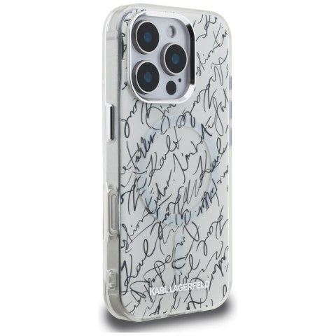 Etui Karl Lagerfeld IML Karl Script Pattern MagSafe do iPhone 16 Pro Max biały