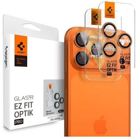 Osłona aparatu Spigen Optik Pro Glas.TR "EZ FIT" Camera Protector 2szt do iPhone 17 Pro Max / 16 Pro / 16 Pro Max pomarańczowy