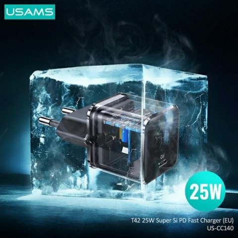 USAMS Ład. siec. 1xUSB-C T42 mini 25W(only head) Super SI 5V-3A PD3.0 Fast Charging czarny/black CC140TC01 (US-CC140)