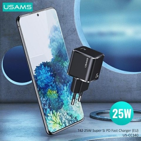 USAMS Ład. siec. 1xUSB-C T42 mini 25W(only head) Super SI 5V-3A PD3.0 Fast Charging czarny/black CC140TC01 (US-CC140)