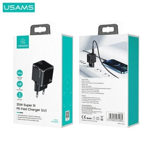 USAMS Ład. siec. 1xUSB-C T42 mini 25W(only head) Super SI 5V-3A PD3.0 Fast Charging czarny/black CC140TC01 (US-CC140)